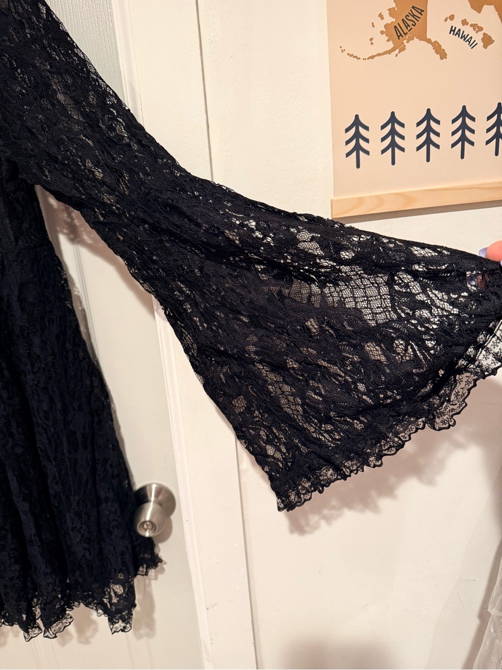 SHEIN Black Lace Long Sleeve Ruffled Tie Neck Mini Dress - Picture 7 of 8